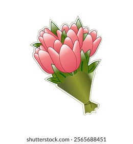 bouquet of spring tulips sticker isolate