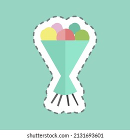 Bouquet I Sticker in trendy line cut isolated on blue background