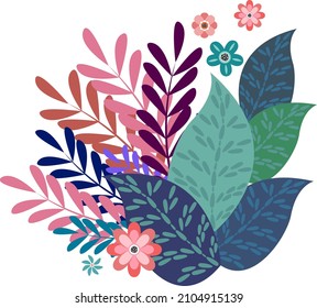Bouquet of stylized flowers and leaves 