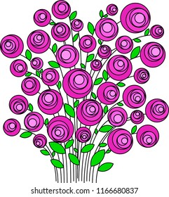 bouquet of stylized pink roses that touch each other, vector