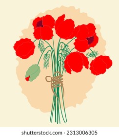 Bouquet of summer red poppies flowers. Red poppies.Vector EPS10.