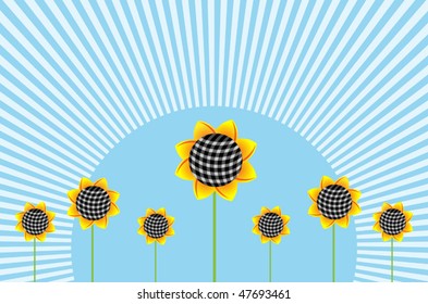 Bouquet of sunflowers against the stylised sun