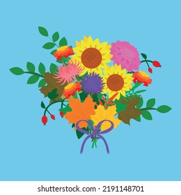 bouquet with sunflowers and autumn flowers
