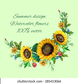 bouquet of sunflowers with decoration of leaves and branches