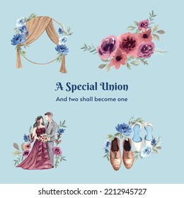 Bouquet template with cozy chic wedding concept,watercolor style
