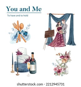 Plantilla para Bouquet con un concepto acogedor de bodas chic, estilo acuarela
