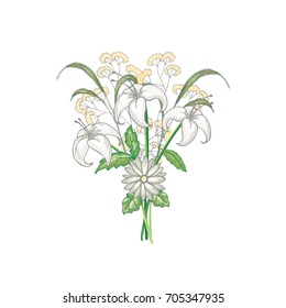 Bouquet of three lilies in vector