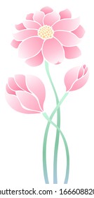 Bouquet of three pink lilies or lotuses.