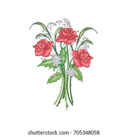 Bouquet of three red roses in vector