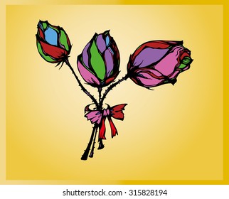 bouquet with three roses and a bow