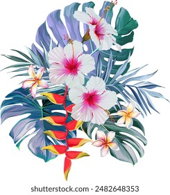 Bouquet of tropical flowers. Exotic, paradise flowers. Hawaiian bouquet