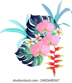 Bouquet of tropical flowers. Exotic, paradise flowers. Hawaiian bouquet