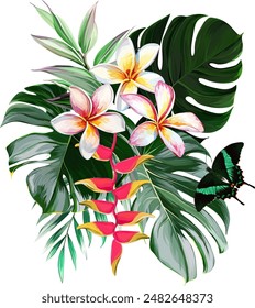Bouquet of tropical flowers. Exotic, paradise flowers. Hawaiian bouquet
