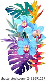 Bouquet of tropical flowers. Exotic, paradise flowers. Hawaiian bouquet