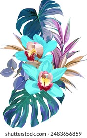 Bouquet of tropical flowers. Exotic, paradise flowers. Hawaiian bouquet