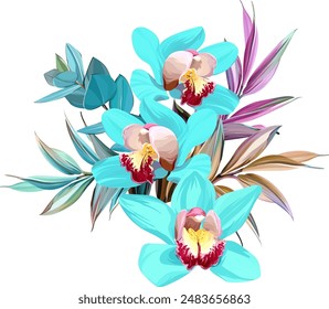 Bouquet of tropical flowers. Exotic, paradise flowers. Hawaiian bouquet