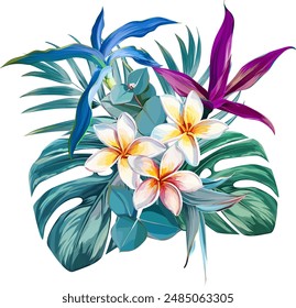 Bouquet of tropical flowers. Exotic, paradise flowers. Hawaiian bouquet