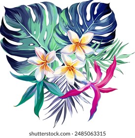 Bouquet of tropical flowers. Exotic, paradise flowers. Hawaiian bouquet