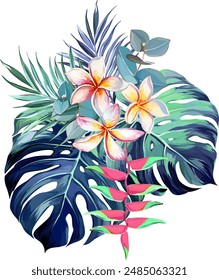 Bouquet of tropical flowers. Exotic, paradise flowers. Hawaiian bouquet