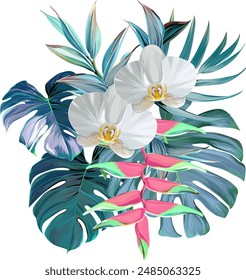 Bouquet of tropical flowers. Exotic, paradise flowers. Hawaiian bouquet