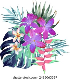 Bouquet of tropical flowers. Exotic, paradise flowers. Hawaiian bouquet