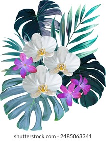 Bouquet of tropical flowers. Exotic, paradise flowers. Hawaiian bouquet
