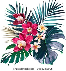Bouquet of tropical flowers. Exotic, paradise flowers. Hawaiian bouquet