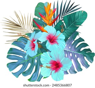 Bouquet of tropical flowers. Exotic, paradise flowers. Hawaiian bouquet