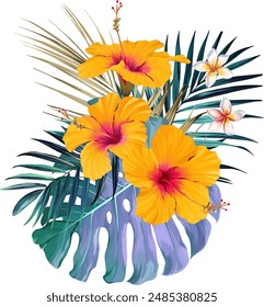 Bouquet of tropical flowers. Exotic, paradise flowers. Hawaiian bouquet