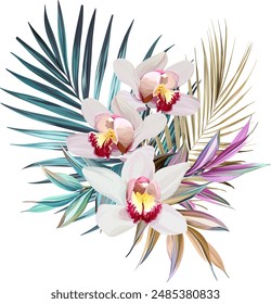 Bouquet of tropical flowers. Exotic, paradise flowers. Hawaiian bouquet