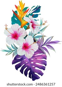 Bouquet of tropical flowers. Exotic, paradise flowers. Hawaiian bouquet