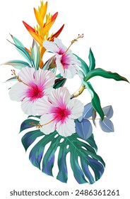 Bouquet of tropical flowers. Exotic, paradise flowers. Hawaiian bouquet
