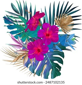Bouquet of tropical flowers. Exotic, paradise flowers. Hawaiian bouquet
