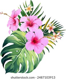 Bouquet of tropical flowers. Exotic, paradise flowers. Hawaiian bouquet