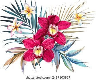 Bouquet of tropical flowers. Exotic, paradise flowers. Hawaiian bouquet