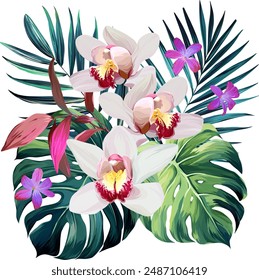 Bouquet of tropical flowers. Exotic, paradise flowers. Hawaiian bouquet