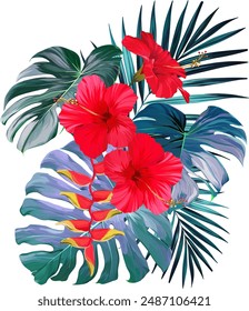 Bouquet of tropical flowers. Exotic, paradise flowers. Hawaiian bouquet