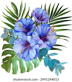 Bouquet of tropical flowers. Exotic, paradise flowers. Hawaiian bouquet