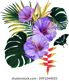 Bouquet of tropical flowers. Exotic, paradise flowers. Hawaiian bouquet