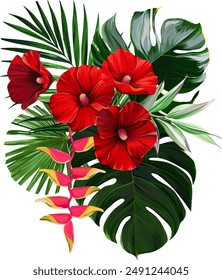 Bouquet of tropical flowers. Exotic, paradise flowers. Hawaiian bouquet