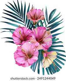 Bouquet of tropical flowers. Exotic, paradise flowers. Hawaiian bouquet