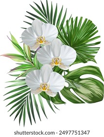 Bouquet of tropical flowers. Exotic, paradise flowers. Hawaiian bouquet