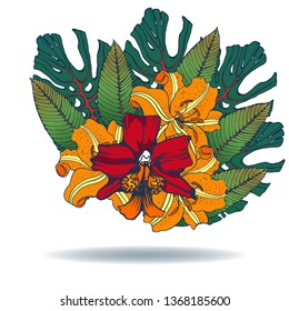 bouquet of tropical flowers ,hand drawing,beautiful, isolated on white background vector