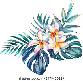 Bouquet of tropical flowers. Hibiscus, paradise flowers. exotic, tropical