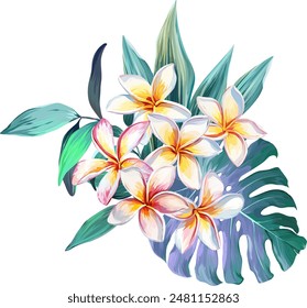Bouquet of tropical flowers. Hibiscus, paradise flowers. exotic, tropical