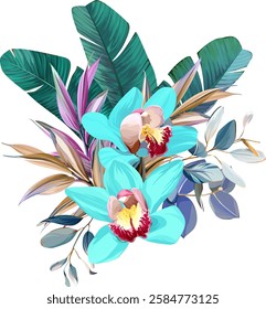 Bouquet of tropical flowers. Hibiscus, paradise flowers. exotic, tropical