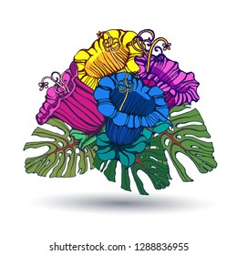 bouquet of tropical flowers vector illustration hand drawing