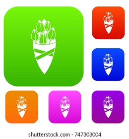 Bouquet of tulip flowers set icon color in flat style isolated on white. Collection sings vector illustration