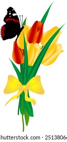 Bouquet of tulips and butterfly