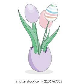 bouquet of tulips in the form of Easter eggs, vector illustration on a white background.